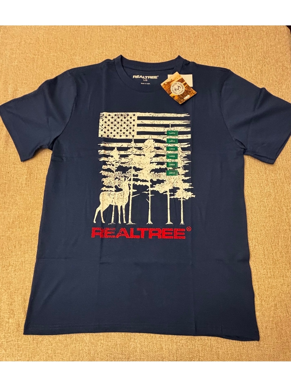 Realtree Men’s Blue Americana Graphic Crewneck T-Shirt Size Large
